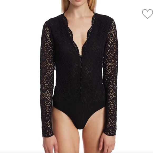 Jonathan Simkhai Long Sleeve Lace Button Front Scallop Neckline Bodysuit Small - Picture 2 of 9